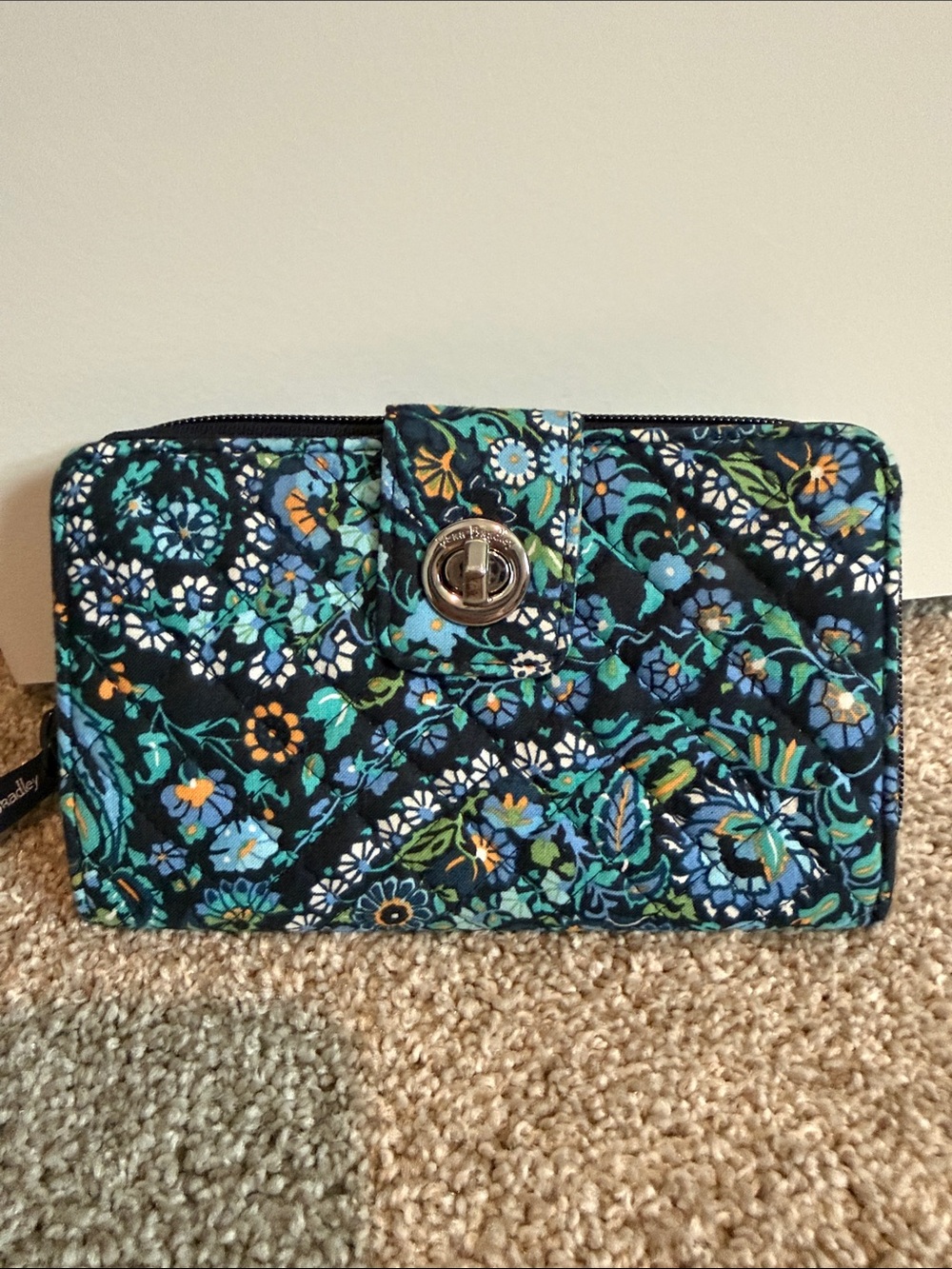 Vera Bradley Navy Teal Floral Quilted Wallet